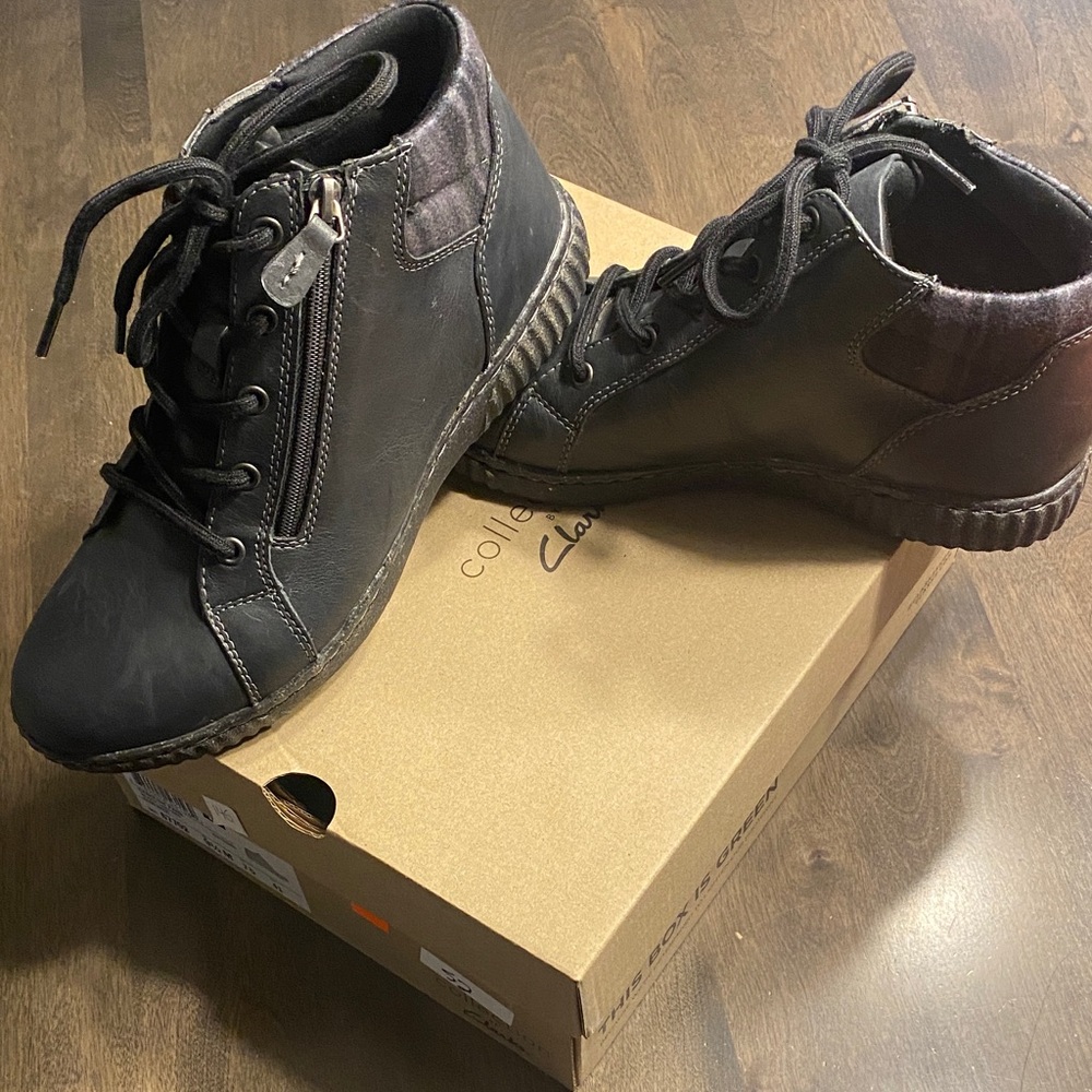 Clarks Black Leather Lace-Up Boots